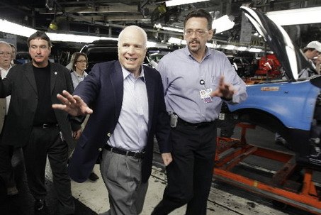 presidential candidate john mccain responds to gm plant closures