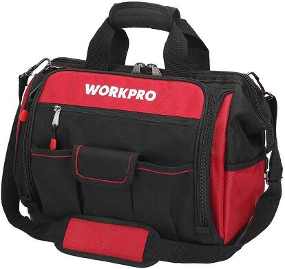 WORKPRO 16" Top Wide Mouth Tool Bag with Water Proof Rubber Base