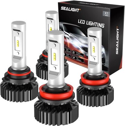 SEALIGHT 9005 H11 LED Bulbs 14000 Lumens, HB3 H8/H9 LED Light Combo Package with CSP Chips, 6000K Cool White, Pack of 4