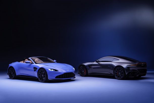 aston martin celebrates 70 years of vantage by parking a bunch inside an empty hangar