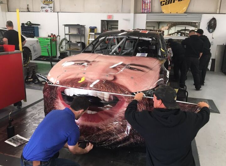 freaky friday nascar team wraps cup series mustang with driver s face