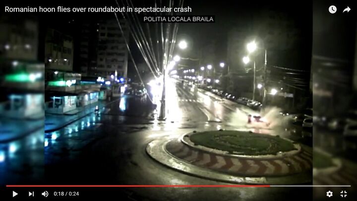driver catches massive air after roundabout crash nails landing
