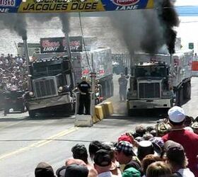 Holy Smoke and Wheelies! Fully-Loaded Big Rigs In Wild Drag Races