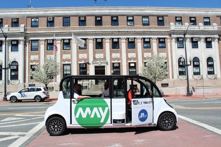 its my first day self driving mobility shuttle pulled over in rhode island