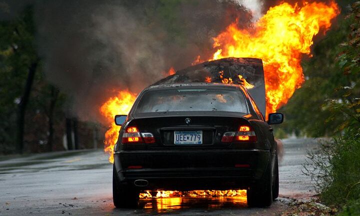 spontaneous combustion of parked bmws get a news at 11 close up