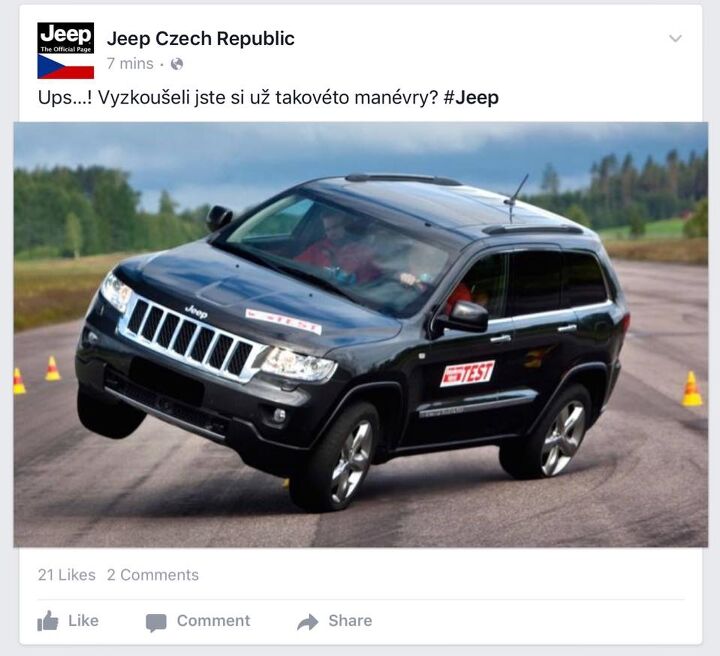 Jeep Czech Republic Uses Failed "Moose Test" Photo on Facebook