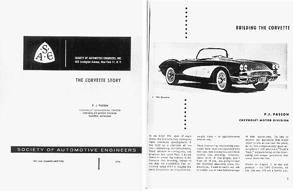 Original Documents: The Corvette Story (Circa 1961) by P.J. Passon