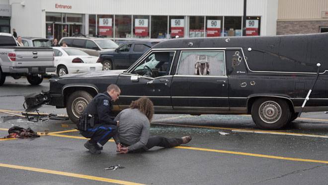 man attacks junker hearse in canadian tire parking lot is detained released
