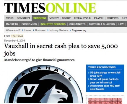the times of london vauxhall in secret cash plea to save 5000 jobs