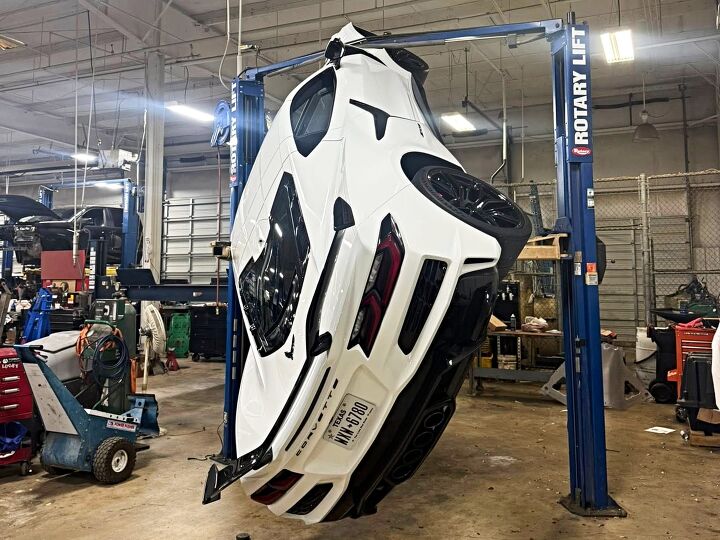 another c8 corvette falls off vehicle lift